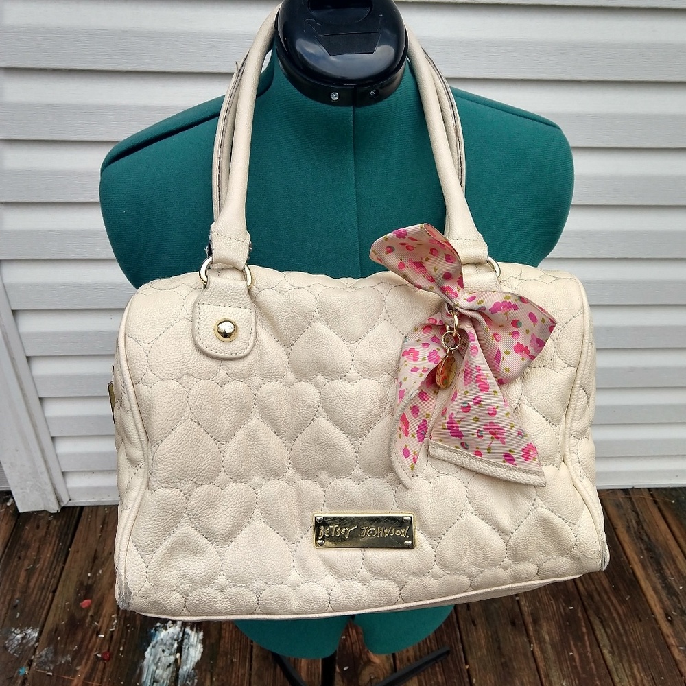 Betsey Johnson Quilted Cream Pleather Satchel